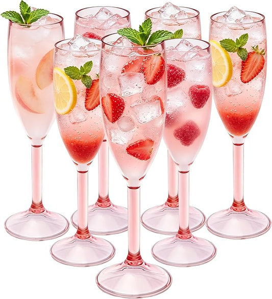 100 Pcs Champagne Flutes 5.4OZ Plastic Champagne Glasses Wine Glasses Plastic Goblets for Party Mimosa Bar Glasses Stemmed Drinking Cups for Wedding Celebration Christmas Birthday Bride (Clear Pink)