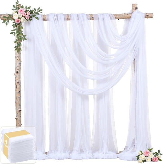 4 Panels White Wedding Arch Draping Fabric 30" x 19ft Wedding Drapes Tulle Drapes for Backdrop Sheer Fabric Backdrop Draping Decorations Back Drop Curtains for Reception Ceremony Party