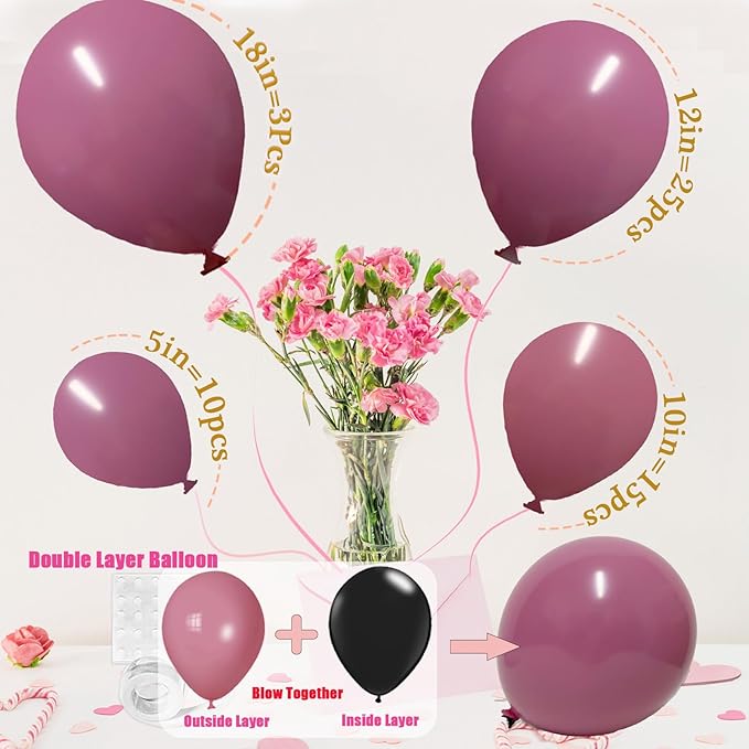 Lilac Purple Balloons Different Sizes, 18 12 10 5 Inch Double Stuffed Dusty Violet Balloons, Purples Balloon Arch for Boho Party, Baby Shower, Birthday, Weddings (Lilac Purple）