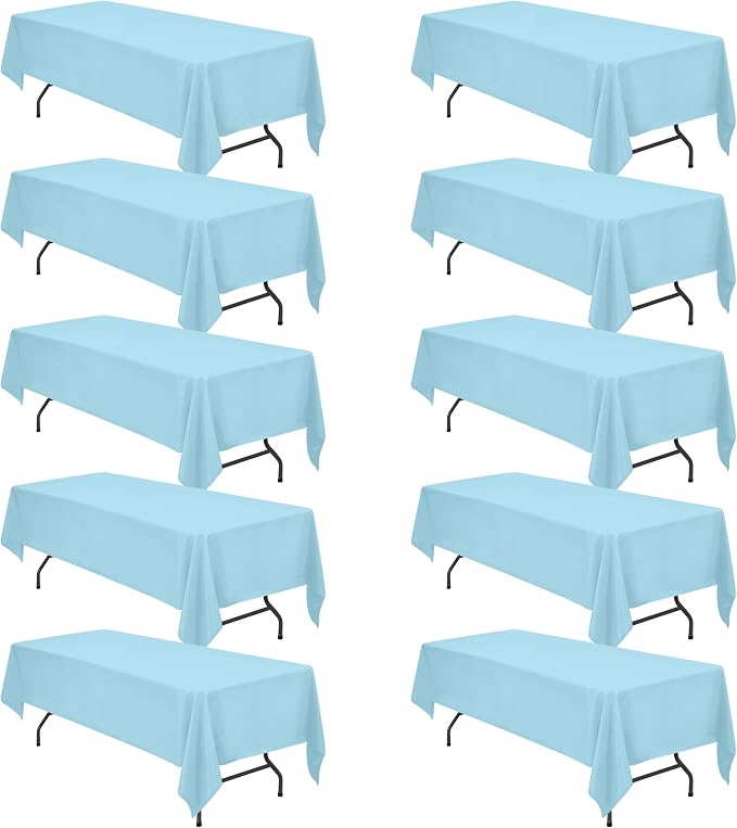 BRILLMAX 10 Pack Light Blue Tablecloths 60 x 126 Inch for 8ft Rectangle Tables - 150 GSM Polyester Fabric, 15" Standard Drop, Water, Stain & Wrinkle Resistant Cloth Cover for Wedding Dining Buffet