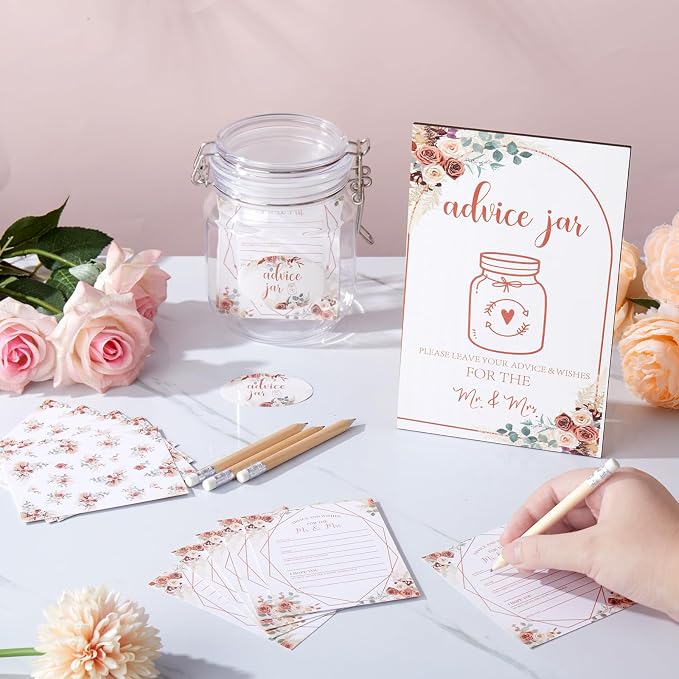 Jetec 74 Pcs Advice and Wishes for the Mr and Mrs 60 Pcs Wedding Advice Cards Advice and Wishes Jar Box Bridal Shower Advice and Wishes Cards for Bride and Groom Bridal Shower Decor(Boho)