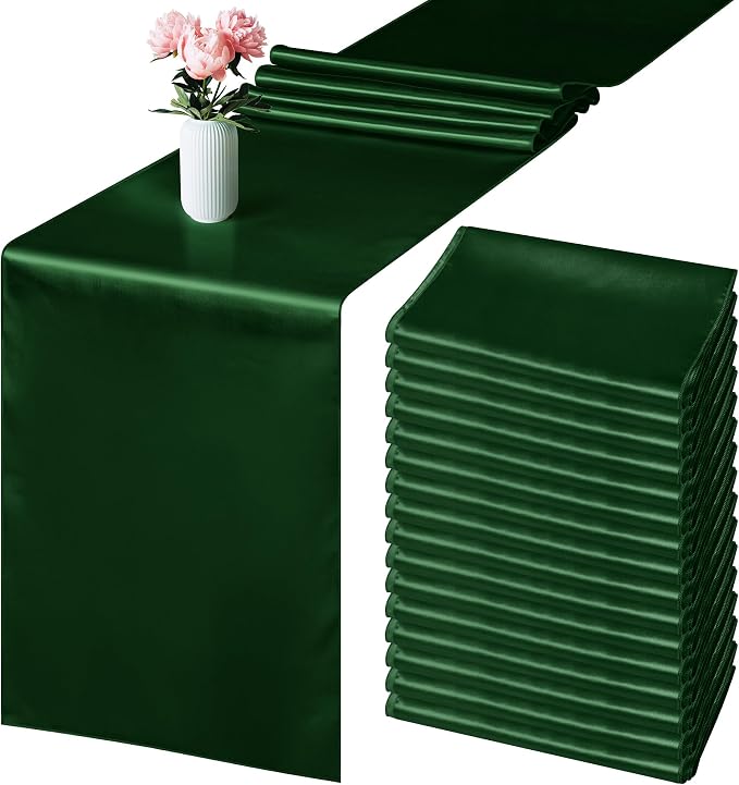ANECO 4 Pack Satin Table Runner 12 x 108Inch Long Bright Silk and Smooth Fabric Party Table Runner for Wedding Banquet Party Decoration- Forest Green