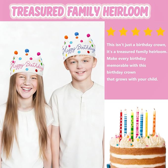 Personalized Hand Embroidered Birthday Hats Unique Happy Birthday Crowns Cute Party Hat for Boy Girl Fit All Ages