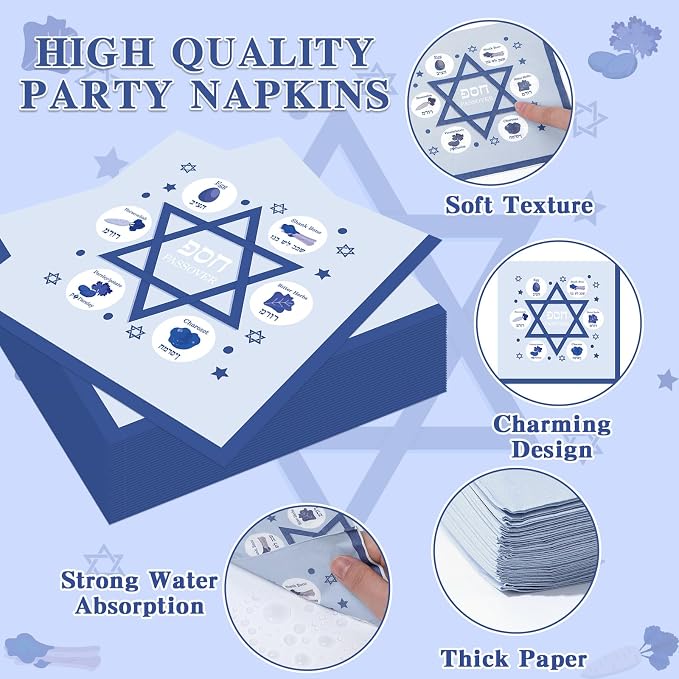 96Pcs Passover Paper Plates and Napkins Passover Seder Party Supplies Renaissance Design Tableware Party Decorations Happy Pesach Plates Dinnerware for Jewish Holiday Pesach and all Seder 24 Guests
