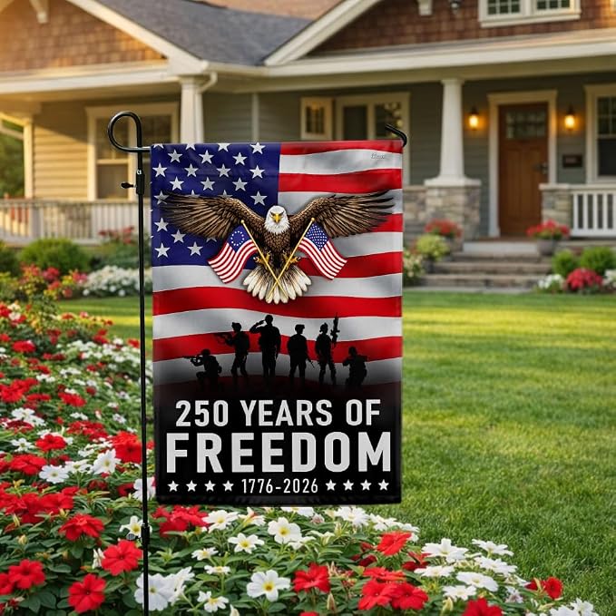 FLAGWIX American 250 Years Anniversary Flag - Polyester Double-sided Army Veteran House Flags For Outside (29.5" x 39.5") - 4th of July Memorial Day Decorations for Home Yard Garden Decor Banner