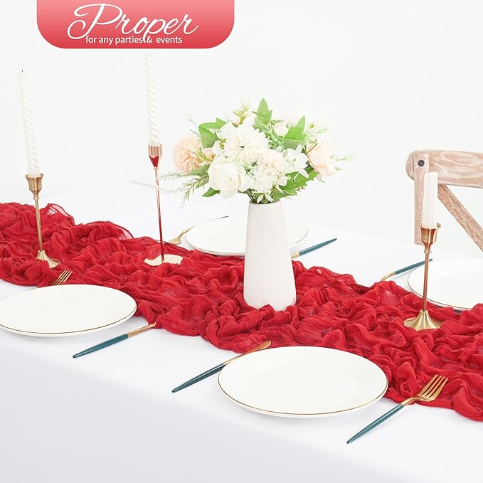 20 Pack Red Cheesecloth Table Runner 120 Inch 10FT Rustic Boho Gauze Cheese Cloth Table Runner for Wedding Party Baby Shower Thanksgiving Christmas Decoration