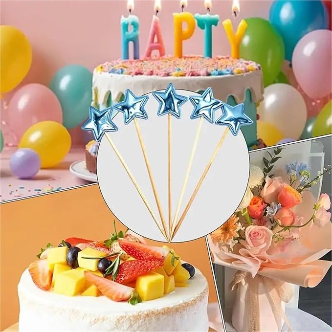 Durable 200pcs Solid Star Birthday Cake Topper Birthday Cake Toppers For Boys Food-grade Food Cake Decor Stake Safe Glitter Cake Decoration(Blue)