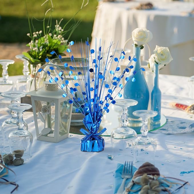 Crowye 6 Pcs Blue Metallic Foil Spray Centerpiece Table Decoration Blue Round Spray Centerpiece for Party Table Decor for Holiday Birthday Party