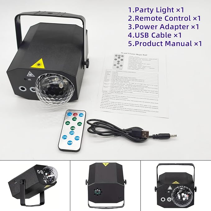 Party Lights, Dj Disco Ball Light, Strobe Stage Laser Lights Projector with Remote Control for Festivals Atmosphere Birthday Party Decorations（Plastic Shell）