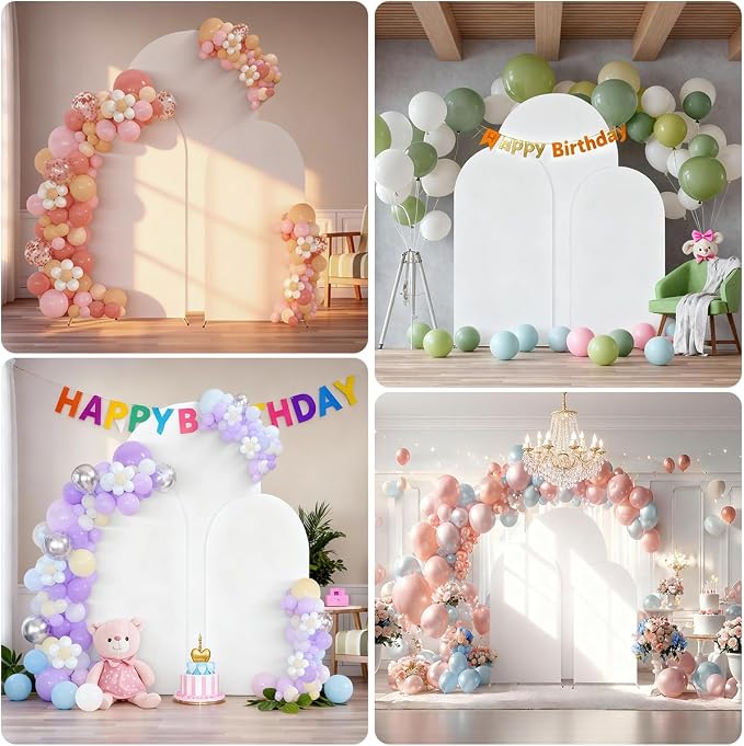 SuuWoee Arch Backdrop Stand Set of 3 With Cover (7.2FT+6FT+5FT),Gold Metal Wedding Arch Balloon Stand With Cover for Birthday Party Baby Shower Graduation Ceremony Decoration