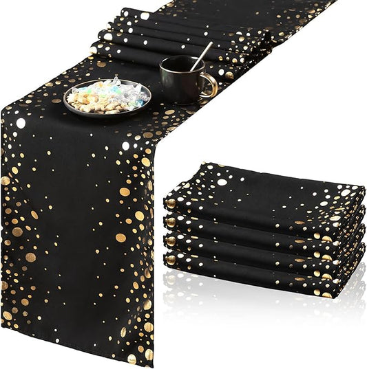 Moukeren 4 Pack Black and Gold Table Runner Decorations 12 x 108 Inch Sequin Rectangular Table Runners for Birthday Wedding Graduation New Years Party Decor(Black and Gold)
