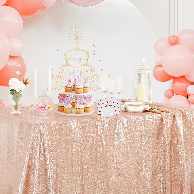 B-COOL Rose Gold Sequin Tablecloth Sparkly Wedding Table Cloths Shiny 50x80 Inch Shimmer Overlay for Valentine's Day Party Baby Shower Reception