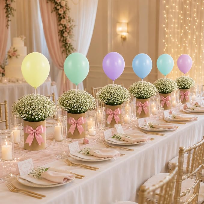 Cinrobiye 12 Pcs Wedding Table Centerpiece Boxes with Artificial Baby's Breath Flowers,Balloons,and Ribbon,DIY Photo Display Floral Table Decorations for Wedding Reception Engagement Bridal Shower