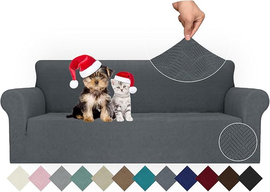 JIVINER Stretch Sofa Covers 1 Piece Couch Covers for 3 Cushion Couch Sofa, 3 Seater Sofa Slipcovers Furniture Protector with Elastic Bottom for Kids, Pets (Large, Dark Gray Rhomb)