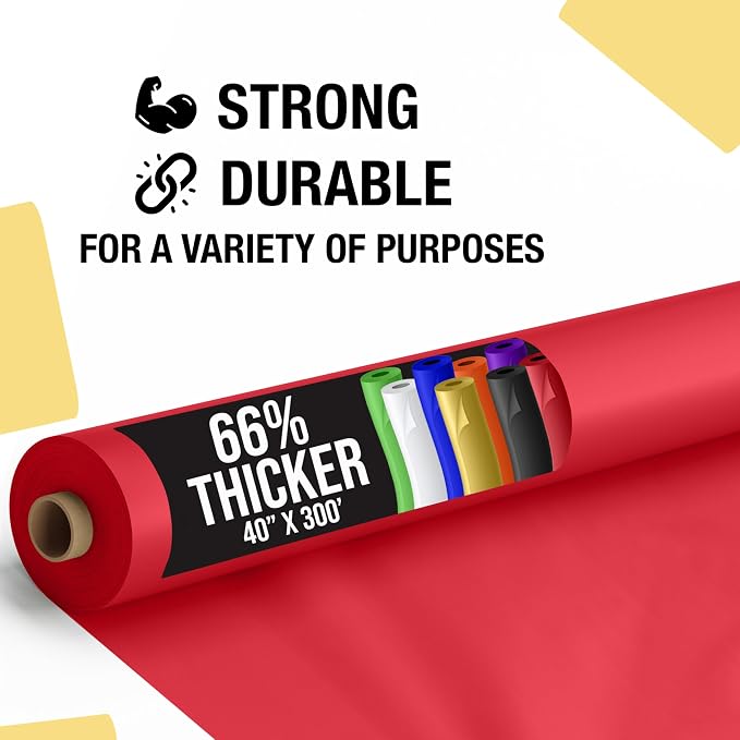 Party Solids 66% Thicker Premium Red Plastic Table Cover Roll 40" X 300' Table Cloth Plastic Cover Roll Quality Thick Banquet Rolls Disposable Tablecloth Rolls Strong American Based Company