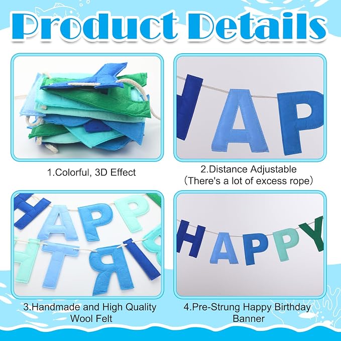 Mindsoft Felt Happy Birthday Garland Rainbow Banner Reusable Happy Birthday Sign Party Supply for Party Decor(Blue Color,Normal)