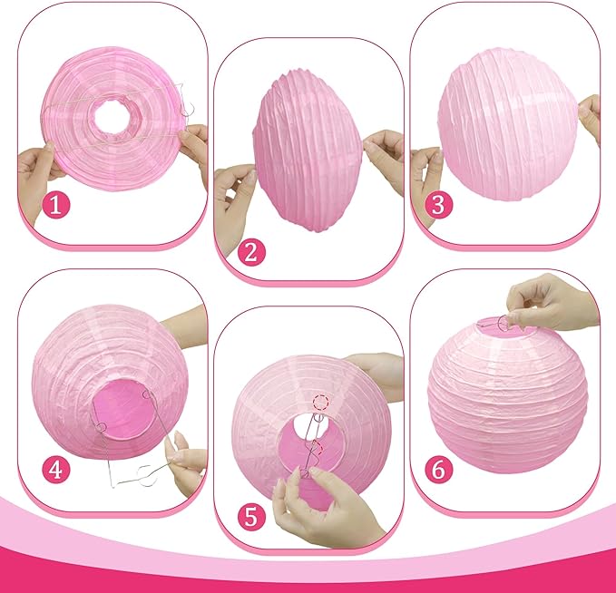 20Pcs Paper Lanterns Decorative, Hot Pink Round Hanging Paper Lanterns Decorations for Rustic Party Bridal Shower Wedding Birthday Home Decor