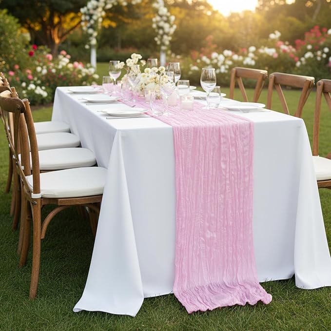 Candy Pink Cheesecloth Table Runner 120 Inch 10FT Cheese Cloth Fabric Runners 1 Pack for Baby Shower, Valentine's Day, Wedding Decoration, Birthday Party