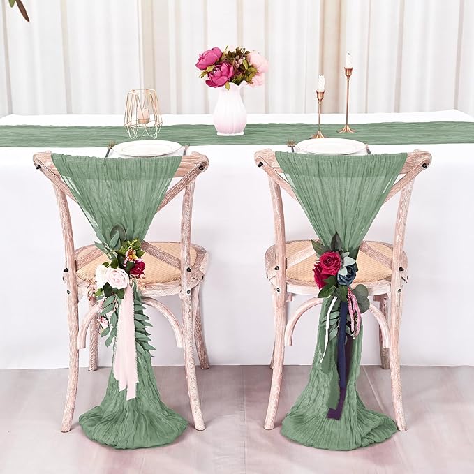 24 Pack Sage Green Cheesecloth Table Runner ,10FT Cheese Cloth Table Runner for Wedding Decor, 20x120inch Rustic Boho Gauze Table Runners for Wedding Party Bridal Shower Christmas