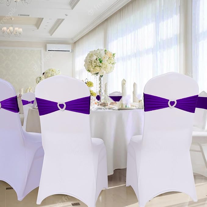 Howhic Pack of 60 Spandex Chair Sashes Bows Stretch Cover Band with Buckle Slider Universal Elastic Chair Ties for Wedding Banquet Party Event Decoration (Purple)
