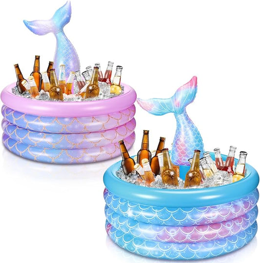Bencailor 2 Pcs Mermaid Party Decorations Mermaid Tail Inflatable Cooler Summer Blow up Drink Cooler Floating Ice Chest Tail Pool Drink Holder for Holiday Birthday Party Decorations
