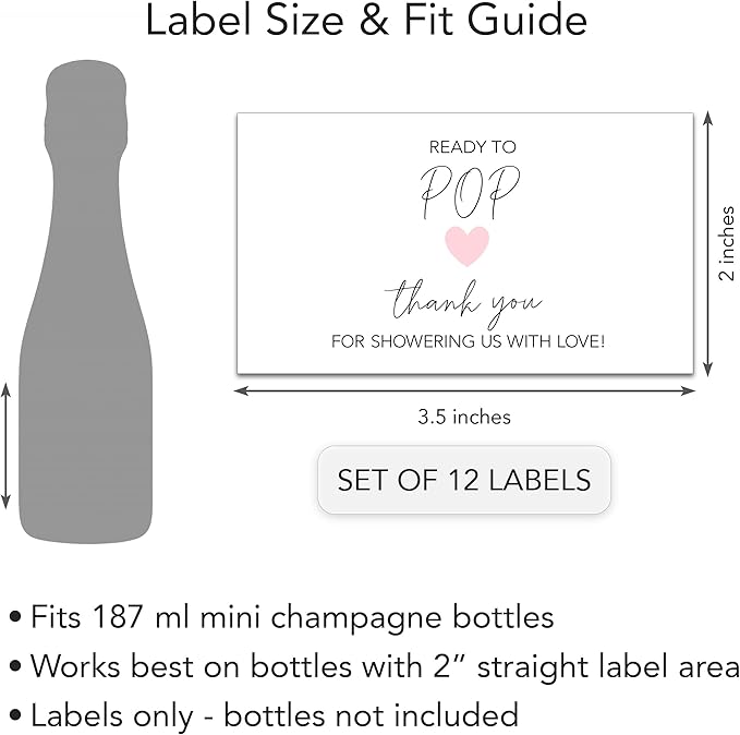 It’s a Girl Mini Champagne Bottle Labels ● Set of 12 ● She’s Ready to POP Baby Shower Favor Label, About to POP Thank You Favors, Pink Baby Shower Gender Reveal Stickers Waterproof (Heart)