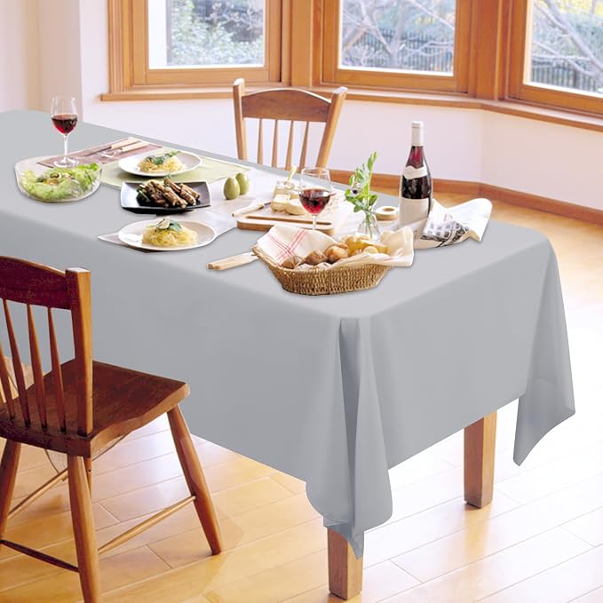 12 Pack Light Grey Tablecloths for Rectangle Tables 60 x 102 Inch Polyester Tablecloth 6 Foot Rectangle Table Cloth Washable Fabric Table Cover for Party Wedding Banquet Events