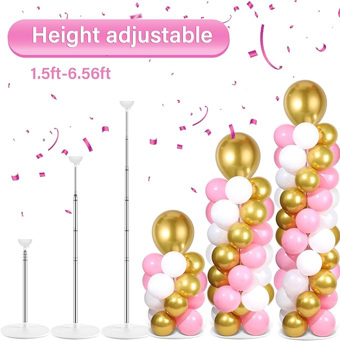 2 Sets Pink White Gold Balloon Column Stand Kit with 100 Balloons Adjustable Balloon Tower Stand with Bases for Floor Column Kit for Wedding Graduation Birthday Appreciation Party Decor