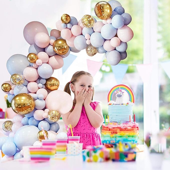 132pcs Balloon Arch & Garland Kit 5"-36" Pink Blue Balloon Gold Confetti Balloons 16ft for Wedding Baby Shower Birthday Party Shop Decoration