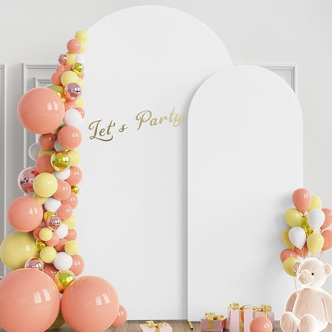 Wokceer Wedding Arch Backdrop Cover 7.2FT, 6FT Spandex Fitted White Arch Covers 2 Set Round Top Chiara Arches Backdrop Cover for Birthday Party Ceremony Banquet Decoration