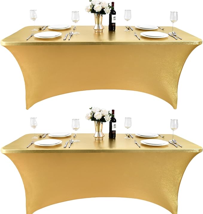 2-Pack 4ft Spandex Table Covers for Rectangular Folding Tables - Wrinkle Resistant Stretch Tight Table Cloths - Ultimate Fitted Table Protector for Parties, Banquet, and Wedding