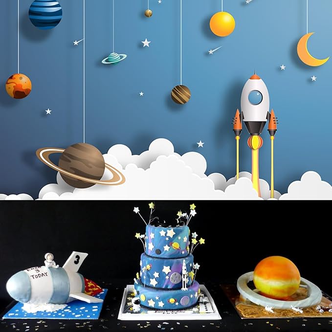 7x5FT Space Backdrop Cartoon Universe Planet Galaxy Rocket Photography Background Kids Boys Girls Birthday Party Baby Shower Decorations Banner Photo Booth Props