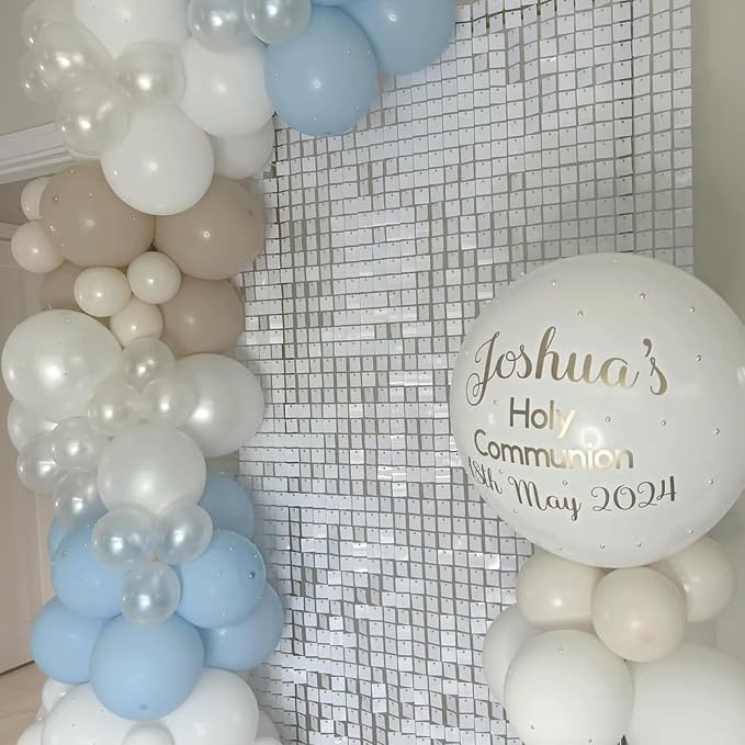 COKAOBE Mirror White Shimmer Wall Backdrop, 36PCS Square Sequin Shimmer Backdrop Panel, Photo Backdrops for Birthday, Anniversary, Wedding, Graduation & Bachelorette Party Decoration
