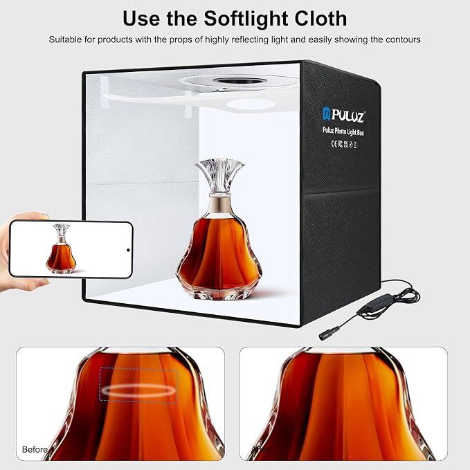 PULUZ Light Box for Product Photography, 20"x20" Portable Photo Studio Large Photo Booth Lightbox Jewelry Food Photography Picture Box with Dimmable 160 LED Lights & 12 Color Backdrops
