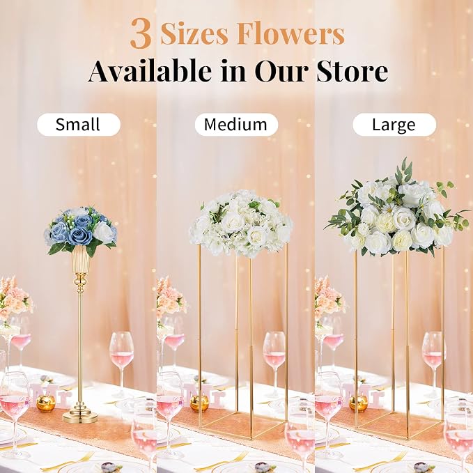 NUPTIO Flower Balls Wedding Table Centerpieces, Dusty Blue & White Roses | 6 Pcs Artificial Silk Floral Bouquet Arrangement, for Bridal Shower, Birthday Party, Quinceanera, Event Decorations