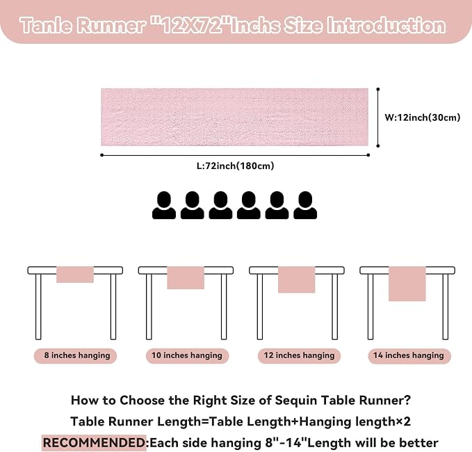 Sugargirl 10 Packs 12 x 72 inches Sequin Table Runner, Glitter Pink Table Runner for Birthday Party Supplies Wedding Holiday Celebration Event Decorations
