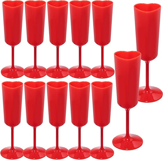 Valentines Day Heart Shaped Wine Glass 6 OZ Elegant Plastic Reusable Wedding Champagne Flutes Galentines Party Acrylic Wine Colored Cups Mimosa Cocktail Toasting Goblets for Birthday Bridal Fancy