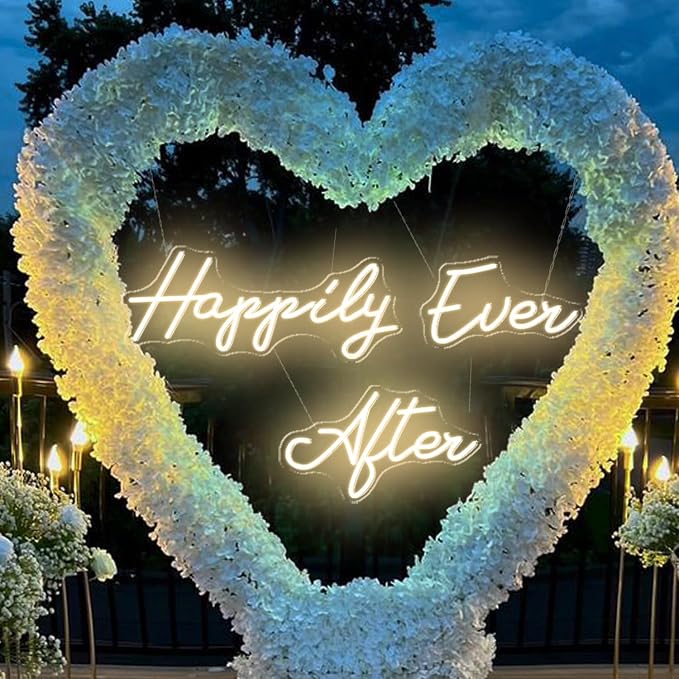 60 Inch Super Large Happily Ever After Neon Sign with Remote Dimmer, LED Lights Sign with Remote Dimmer, Happily Ever After Neon Lights for Bedroom, Lighs Up for Wedding, Birthday Party, Warm White