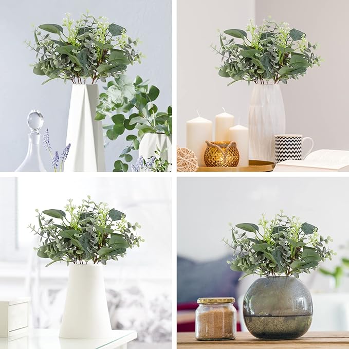 ZeKonan 40 Pcs Artificial Greenery Eucalyptus Stem Silver Dollar Leaves Baby Eucalyptus Leaves Suitable for Family Wedding Vase Centerpieces Bouquet Flower Arrangement