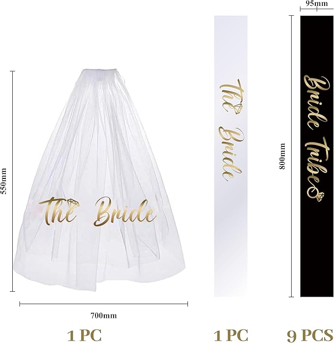LADY&HOME Bachelorette Party Sash Set-Bride Bridesmaid Sashes for Bachelorette Party Decorations,Bridal Shower Gift,Black