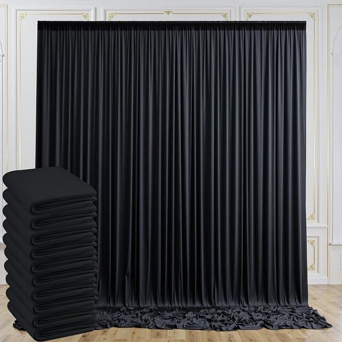 50ftx10ft Wrinkle Free Black Backdrop Curtain for Parties, 10 Panels 5x10ft Silky Photo Backdrop Drapes Back Drop Cloth Drapery for Wedding Birthday Photography Background Photoshoot Decor