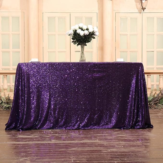 Juya Delight 60" x 102" Purple Rectangle Sequin Tablecloth for Party Dinner Banquet Festival Wedding Anniversary Exhibition Dessert Table