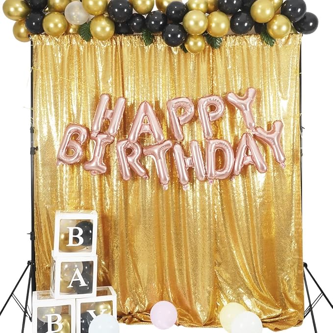 Gold Sequin Backdrop 10FTx10FT NO See-Through Photobooth Backdrop Curtains for Birthday, Party, Wedding Decoration