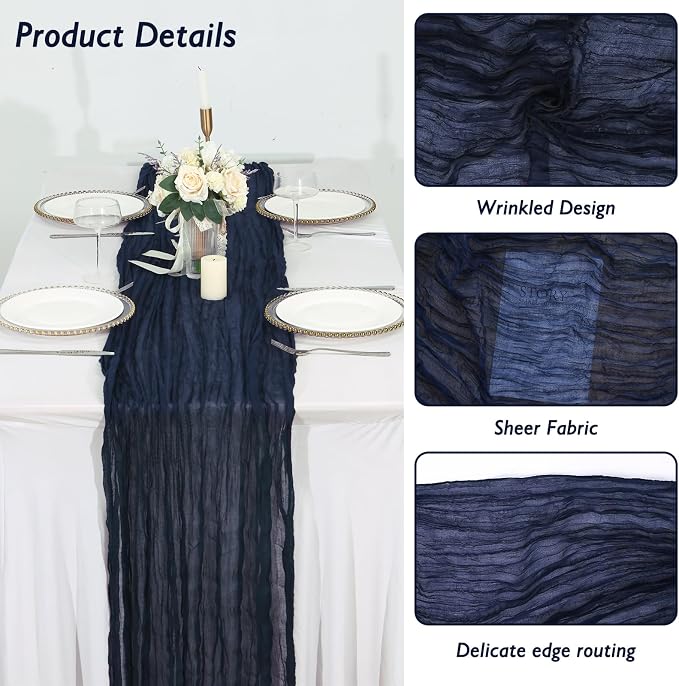 3 Pack Navy Blue Cheesecloth Table Runner 120 Inch 10FT Cheese Cloth Runners for Independence Day, Coastal Style, Retro Decoration, Graduation Decorations
