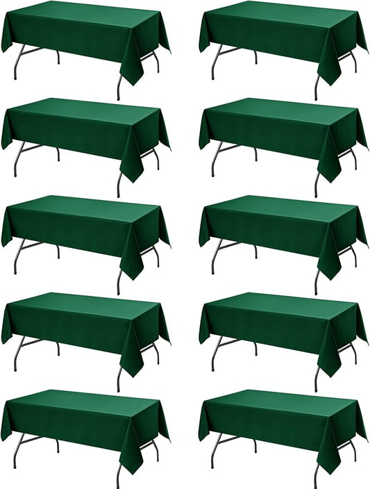 10-Pack Hunter Green Tablecloths for Rectangle Tables, 60 x 102 Inches, Stain-Resistant Polyester Fabric for 6 Foot Tables - Washable Table Covers for Weddings, Birthday Parties, Events