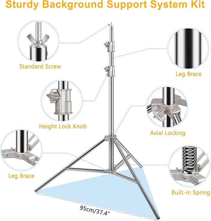 9.2 x 10 Ft Stainless Steel Backdrop Stand Heavy Duty, MSKIRA Adjustable Backdrop Stand Background Support System Kit for Photography, Parties, or Weddings with Clamps, Carry Bag