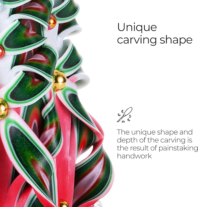 Carved Candles - Handmade Decorative Large Candle – Tall Long Burning Cute Spiral Candles for Women – Table Candle for Home Decor, Cozy Cottage Core Gift - Christmas Gift for Mom - Green&red