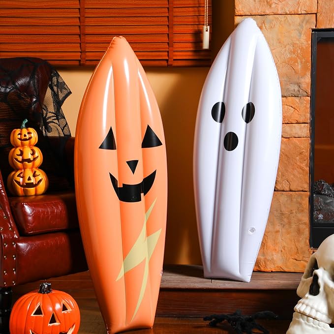 JellyArch 2 Pcs Halloween Inflatable Decorations 36 Inch Inflatable Trunk or Treat Car Decoration Blow up Ghost Surfboard for Halloween Holiday Pool Beach Party Decor