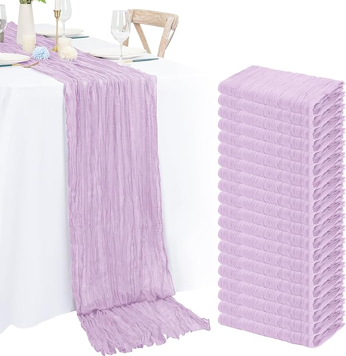 20 Pack Lavender Cheesecloth Table Runner 120 Inch 10FT Rustic Boho Gauze Cheese Cloth Table Runner for Wedding Party Baby Shower Thanksgiving Christmas Decoration