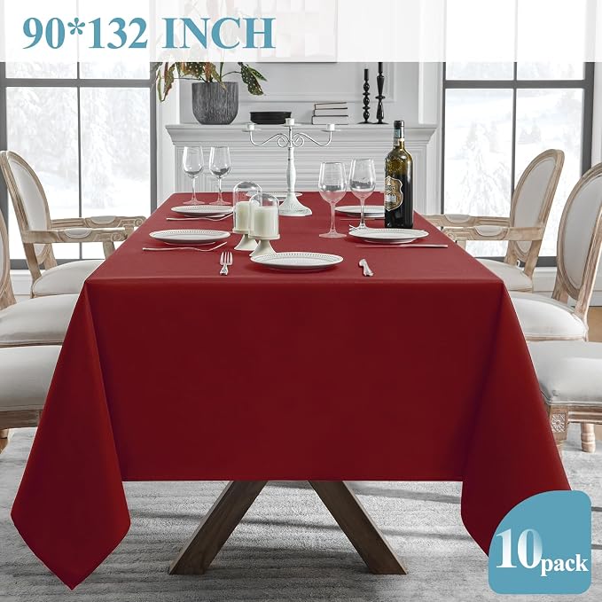 VidaFete Tablecloth 10 Pack 90 * 132inch Rectangle Table Cloth Polyester, Stain Wrinkle Resistant Polyester Dining Table Cover for Kitchen Dinning Party Wedding Rectangular Buffet Decoration(Red)